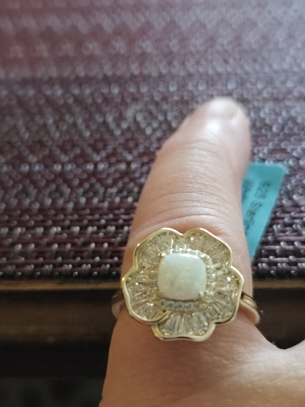14 Ct Gold Over Sterling Silver Opal Flower Halo Ring - Size 8 - Picture 2 of 4